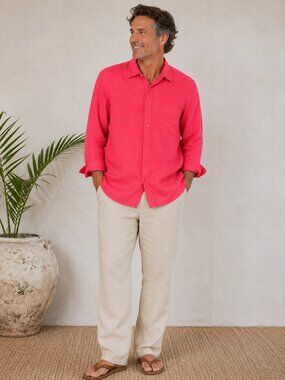 BNWT JOSEPH ABBOUD 100% Linen Button Up Shirt Red Mens XL Vacation Summer Beachy
